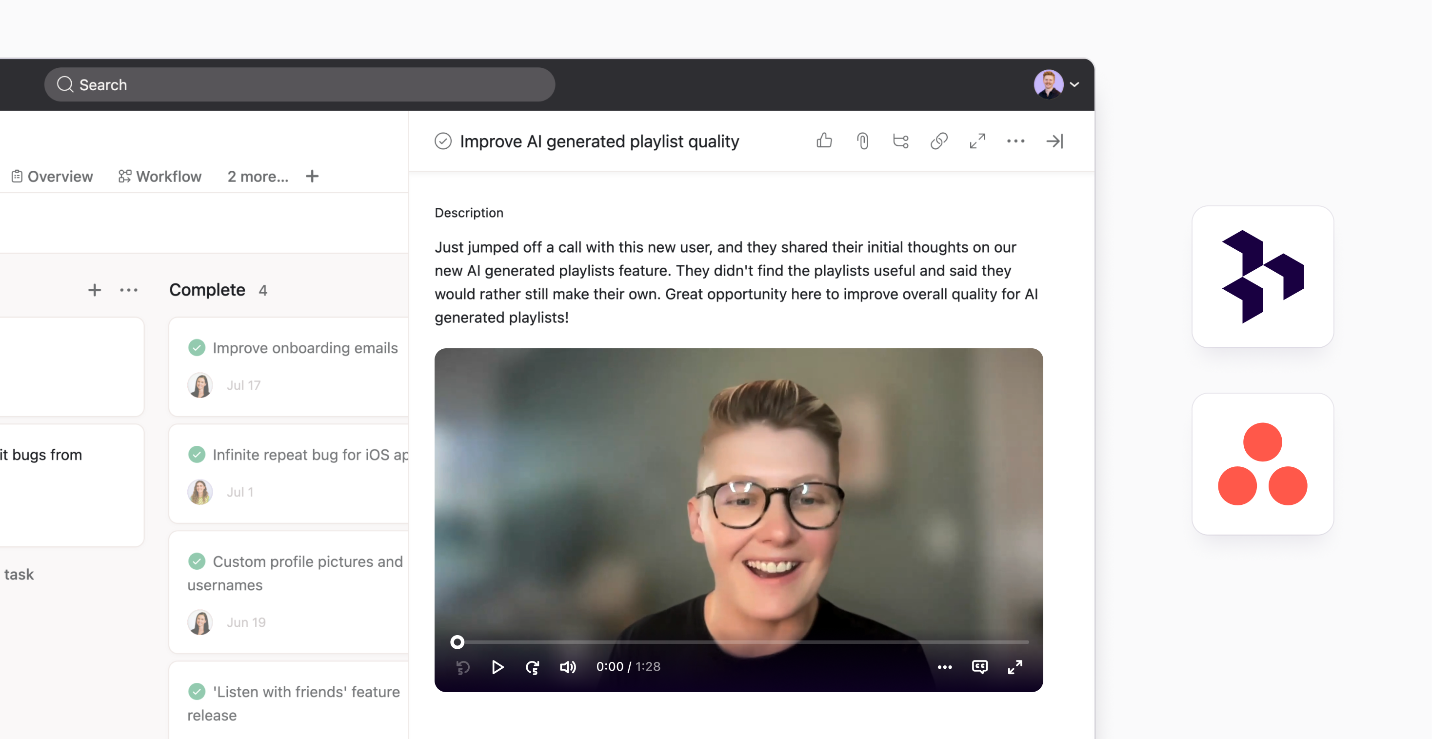 Embed highlights and reels in Asana