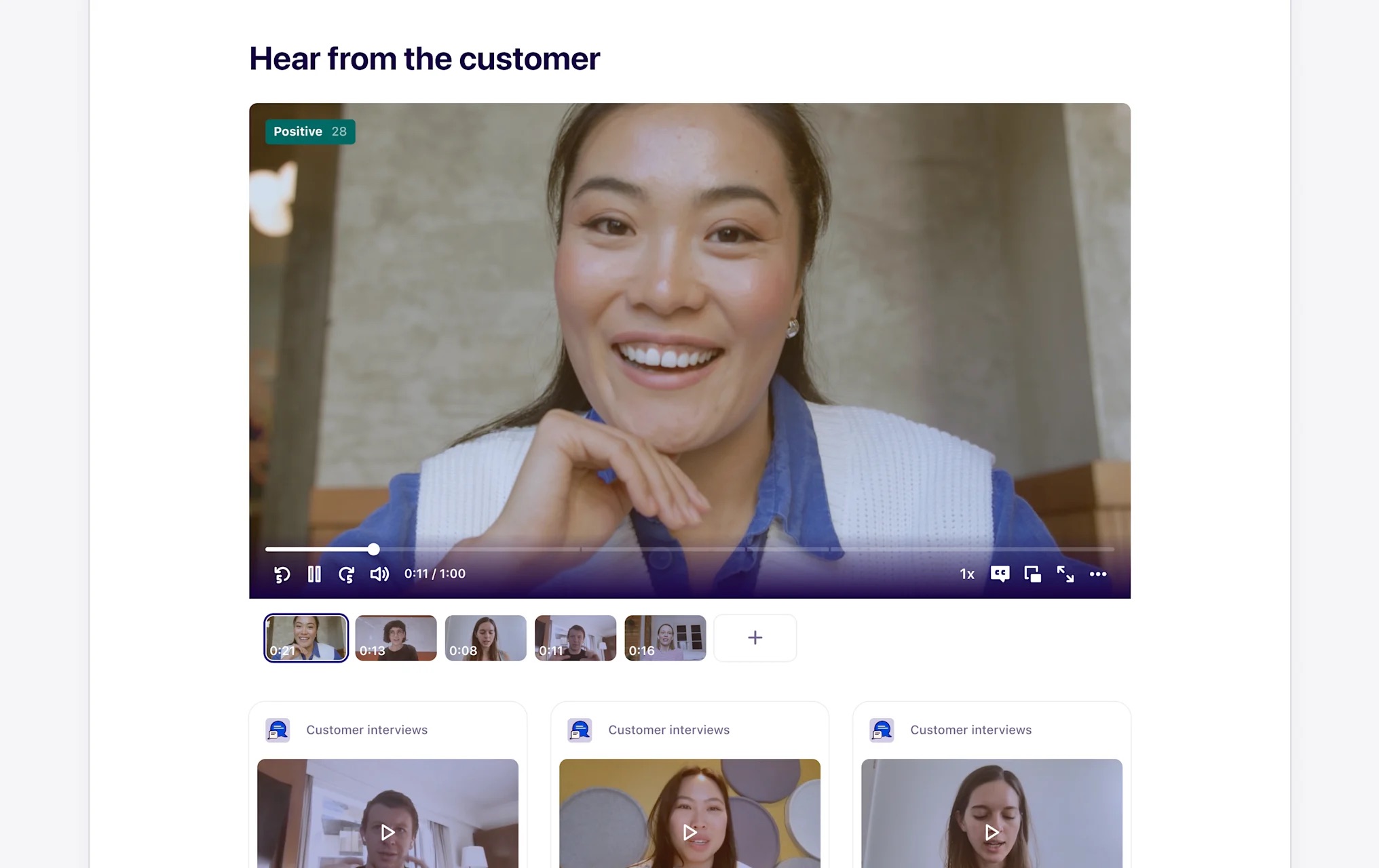 Dovetail highlight reel showing tagged video moments from customer research