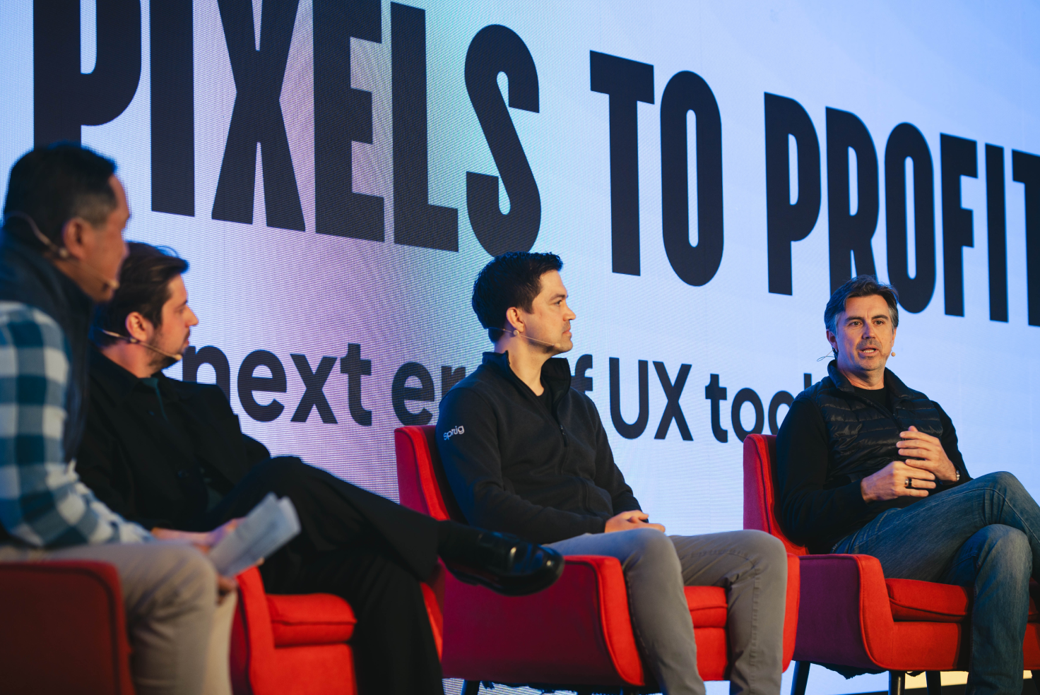 Moderator Rich Wong, Partner at Accel, Jonathan Widawski, Founder and CEO at Maze, Ryan Glasgow, Founder and CEO at Sprig, and Alfonso de la Nuez, Entrepreneur, Growth Advisor, Investor, and Author on stage at Insight Out 2025. Photo by Clara Rice
