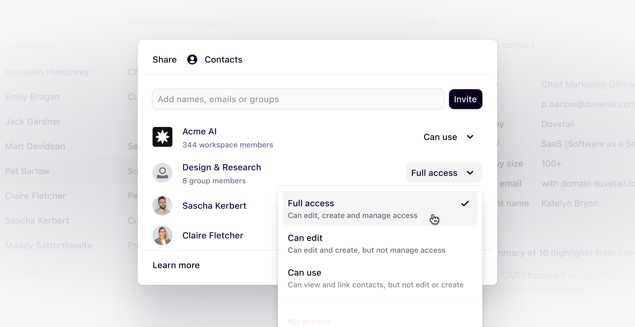 Access controls to Contacts database