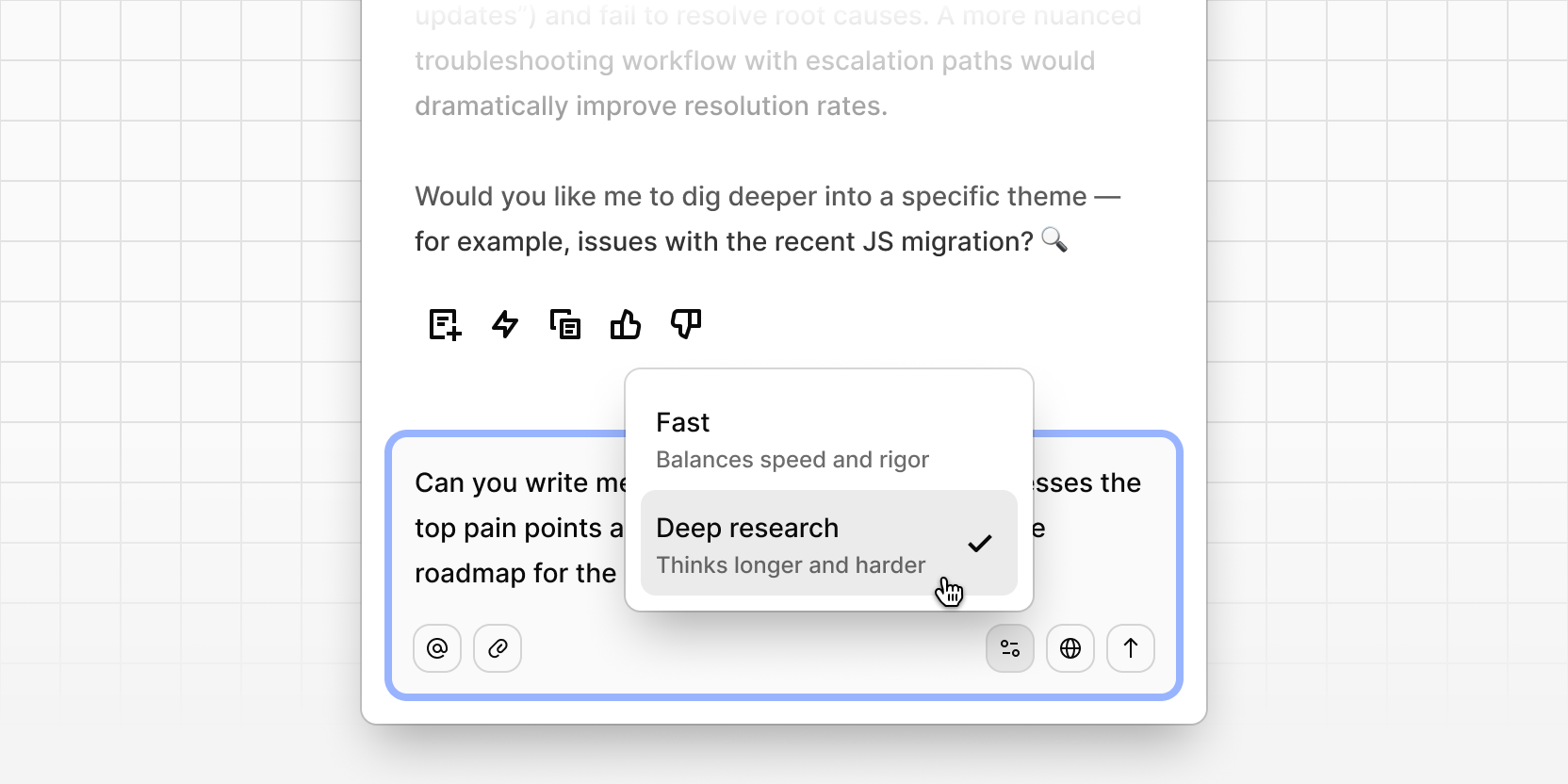 Deep research mode in chat