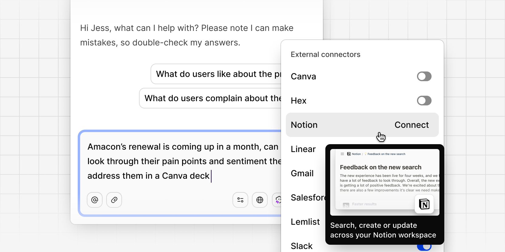 Connect MCP tools to Dovetail chat