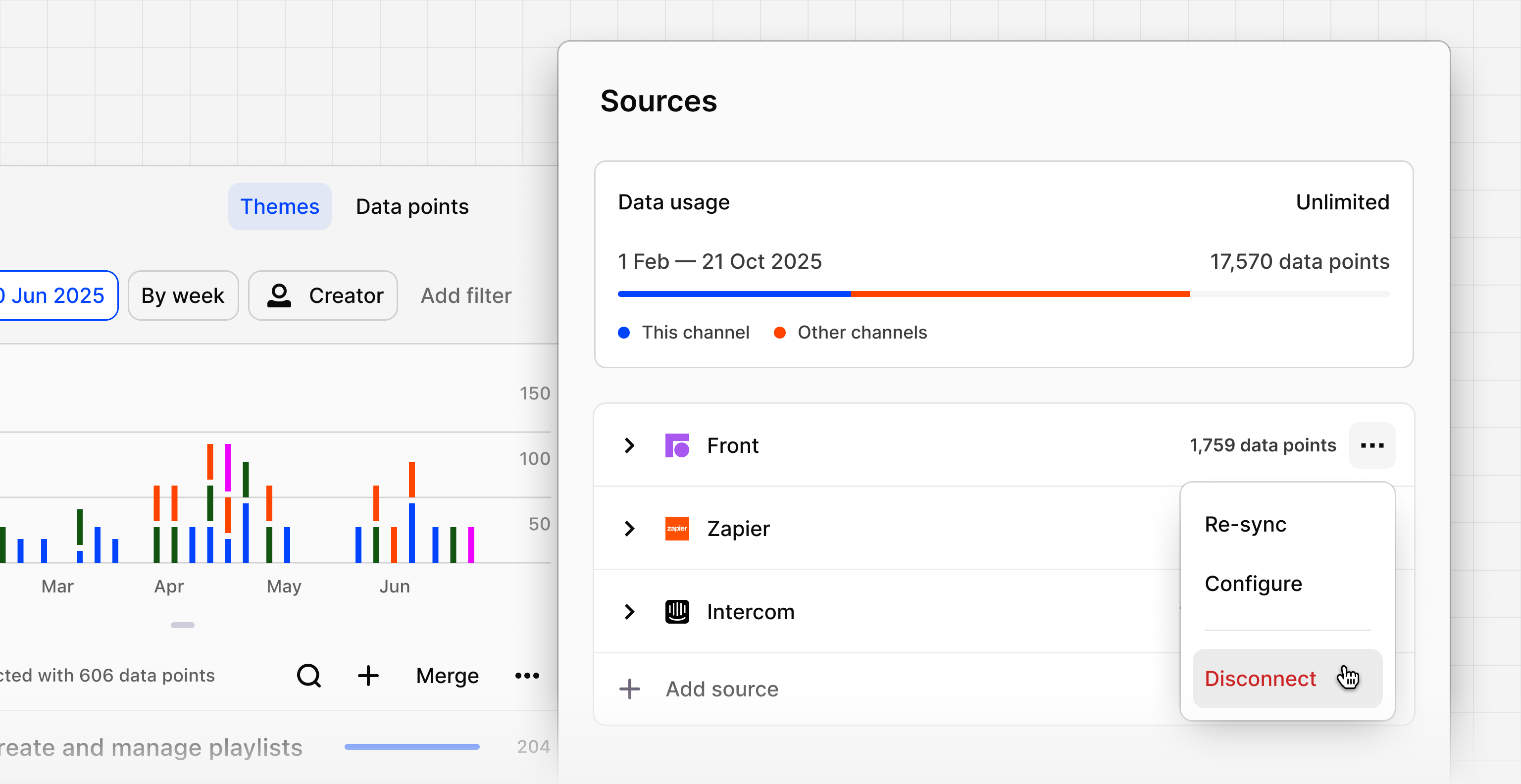 Disconnect data source in Channels