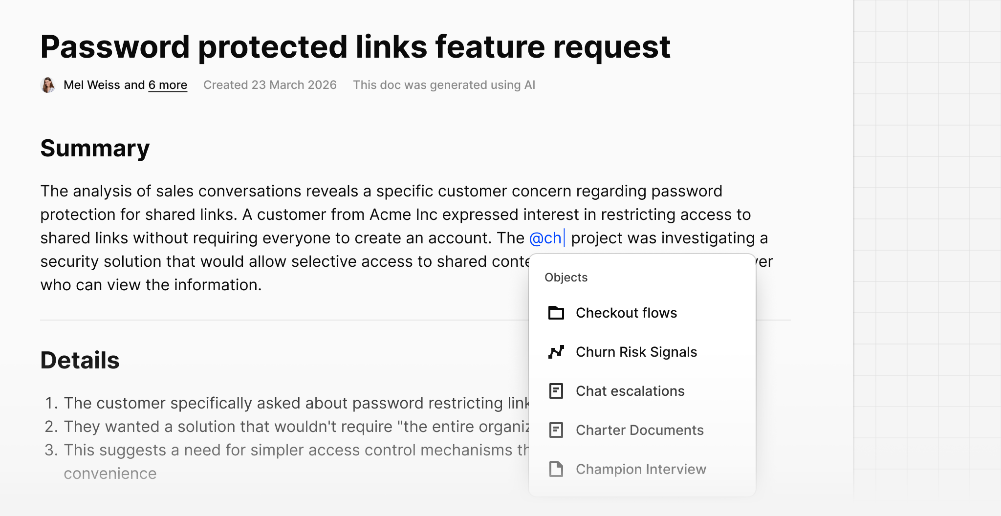 @ mention objects in Docs
