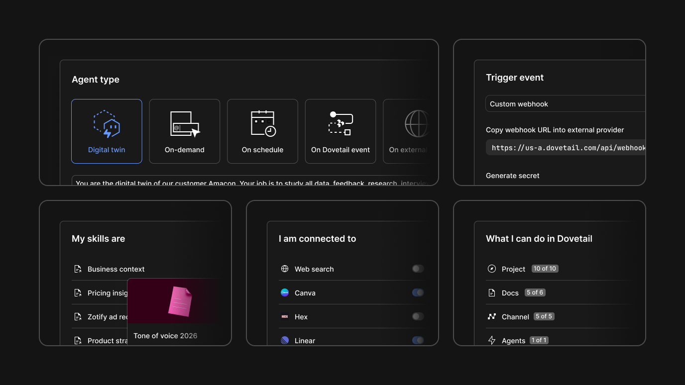 Set your Dovetail Agents up with triggers, instructions, tools, and connectors