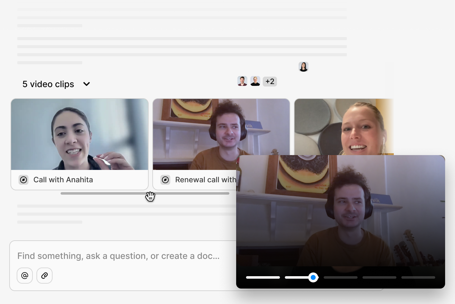 Rich media highlights playing inline in chat with a scrollable video carousel